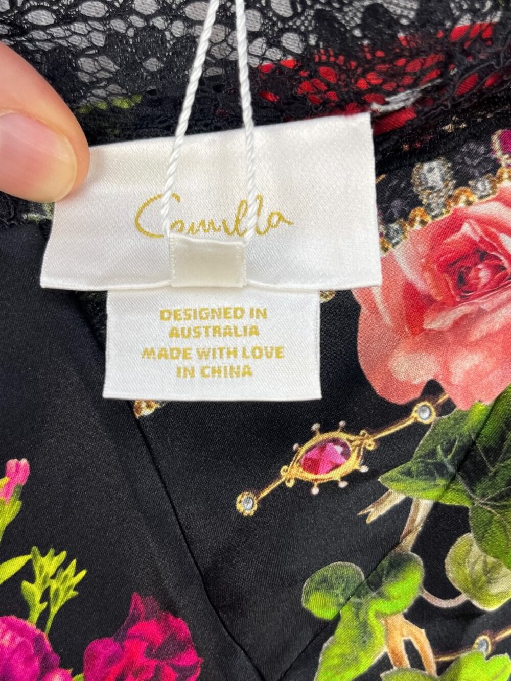 Camilla V-Neck Bias Slip Nightie Womens M Floral Lace "Reservation For Love" NEW - Picture 8 of 12